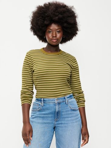 Old Navy Snug Crew-Neck Long Sleeve T-Shirt - Green Multi-Stripe in Kuwait