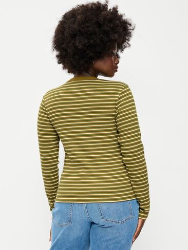 Old Navy Snug Crew-Neck Long Sleeve T-Shirt - Green Multi-Stripe in Kuwait