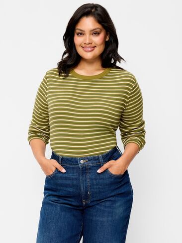 Old Navy Snug Crew-Neck Long Sleeve T-Shirt - Green Multi-Stripe in Kuwait