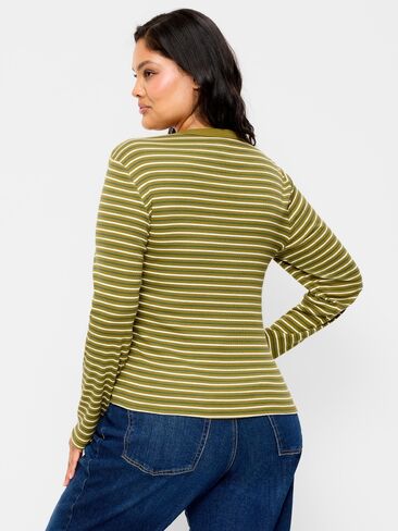 Old Navy Snug Crew-Neck Long Sleeve T-Shirt - Green Multi-Stripe in Kuwait