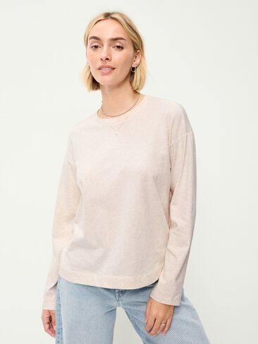 Old Navy Vintage Long-Sleeve Crew-Neck T-Shirt - Oatmeal Heather in Kuwait