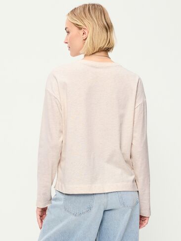 Old Navy Vintage Long-Sleeve Crew-Neck T-Shirt - Oatmeal Heather in Kuwait