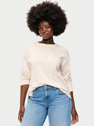Old Navy Vintage Long-Sleeve Crew-Neck T-Shirt - Oatmeal Heather in Kuwait