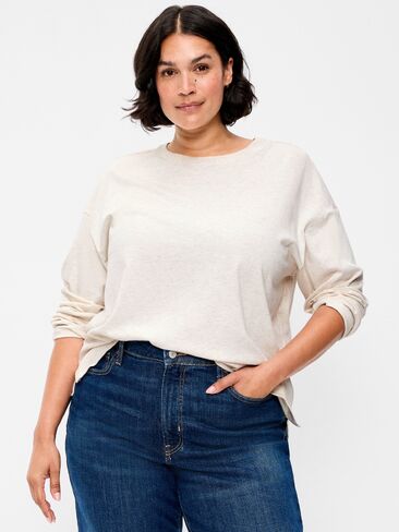 Old Navy Vintage Long-Sleeve Crew-Neck T-Shirt - Oatmeal Heather in Kuwait