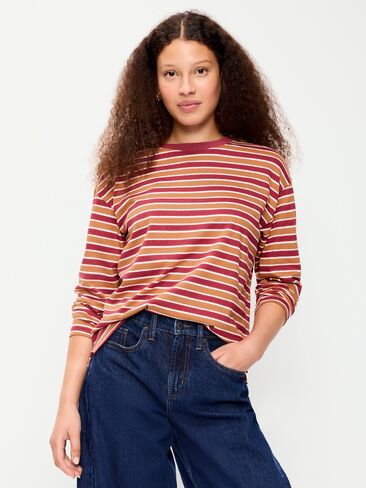 Old Navy Vintage Long-Sleeve Crew-Neck T-Shirt - Burgundy Stripe in Kuwait
