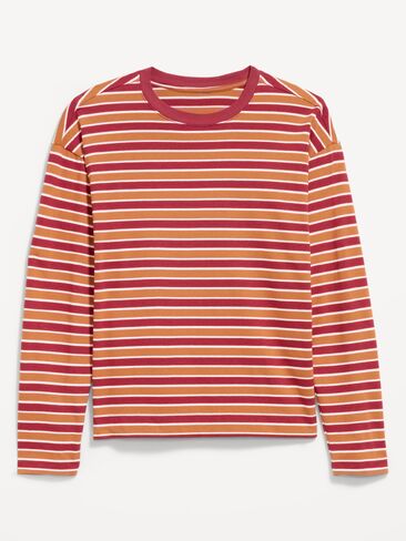 Old Navy Vintage Long-Sleeve Crew-Neck T-Shirt - Burgundy Stripe in Kuwait