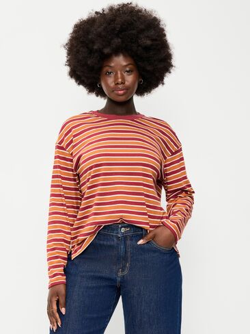 Old Navy Vintage Long-Sleeve Crew-Neck T-Shirt - Burgundy Stripe in Kuwait