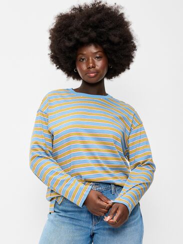 Old Navy Vintage Long-Sleeve Crew-Neck T-Shirt - Blue/Green Stripe in Kuwait