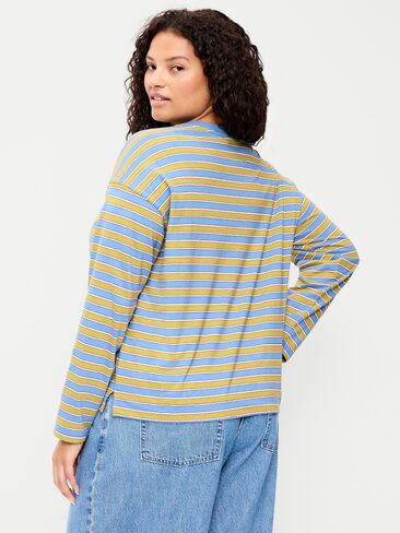 Old Navy Vintage Long-Sleeve Crew-Neck T-Shirt - Blue/Green Stripe in Kuwait