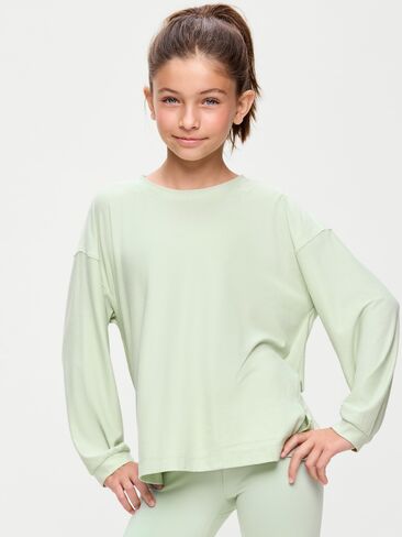 Old Navy CloudMotion Long-Sleeve Tunic T-Shirt for Girls - Soft Aloe in Kuwait