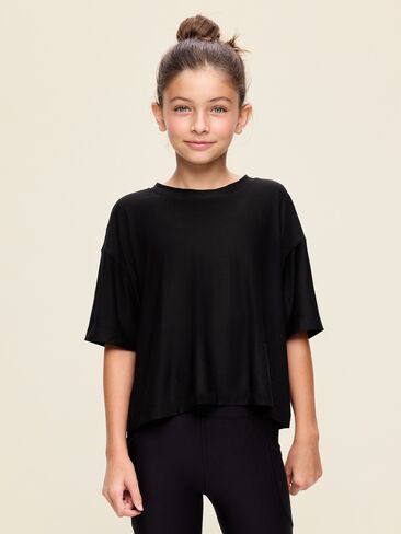 Old Navy CloudMotion Short-Sleeve Boxy T-Shirt for Girls - Black in Kuwait