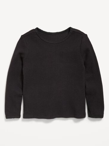 Old Navy Long-Sleeve Waffle Knit T-Shirt for Toddler Girls - Black Jack in Kuwait