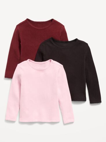 Old Navy Long-Sleeve Waffle Knit T-Shirt 3-Pack for Toddler Girls - Basic Solids in Kuwait