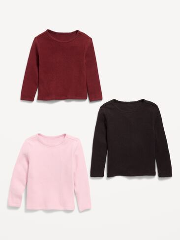 Old Navy Long-Sleeve Waffle Knit T-Shirt 3-Pack for Toddler Girls - Basic Solids in Kuwait