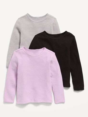 Old Navy Long-Sleeve Waffle Knit T-Shirt 3-Pack for Toddler Girls - Solid Pack in Kuwait