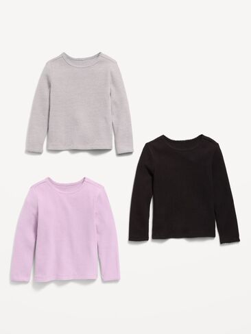 Old Navy Long-Sleeve Waffle Knit T-Shirt 3-Pack for Toddler Girls - Solid Pack in Kuwait