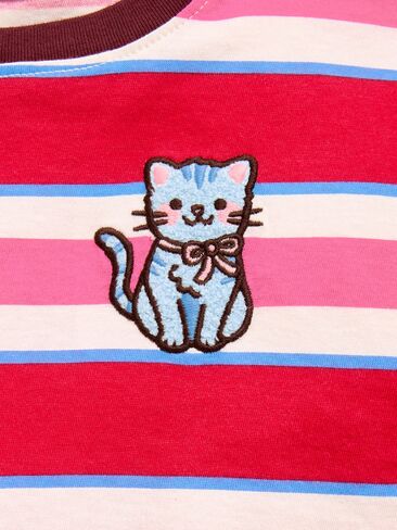 Old Navy Oversized Long-Sleeve Striped Graphic T-Shirt for Toddler Girls - Pink & Red Stripe in Kuwait