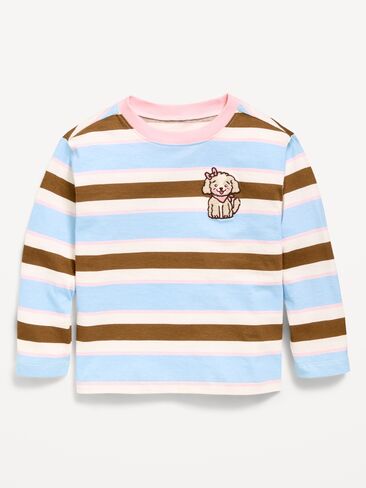 Old Navy Oversized Long-Sleeve Striped Graphic T-Shirt for Toddler Girls - Blue Stripe in Kuwait