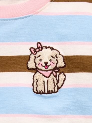 Old Navy Oversized Long-Sleeve Striped Graphic T-Shirt for Toddler Girls - Blue Stripe in Kuwait