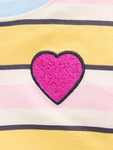 Old Navy Oversized Long-Sleeve Striped Graphic T-Shirt for Toddler Girls - White/Yellow Stripe in Kuwait