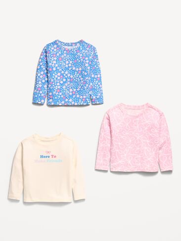 Old Navy Long-Sleeve T-Shirt 3-Pack for Toddler Girls - Blue Ditsy Floral in Kuwait