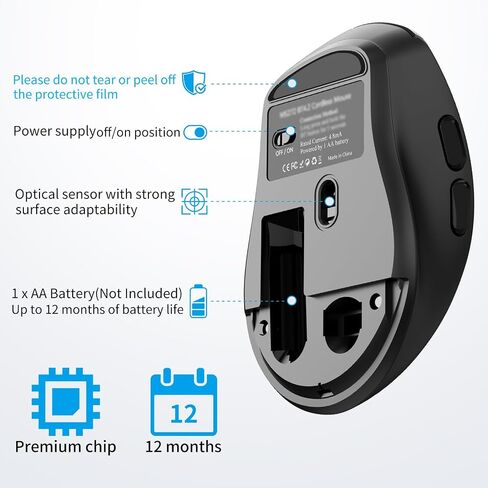 2.4G Silent Ergonomic Wireless Side Button Mouse Black in Kuwait