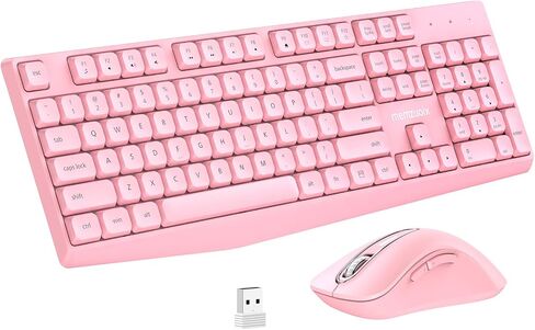memzuoix Wireless Keyboard and Mouse Combo, 2.4G Full-Size Ergonomic Set with 1400 DPI Mouse, Lag-Free USB Receiver, 6-Month Battery Life for PC/Laptop/Windows/Mac (Pink) in Kuwait