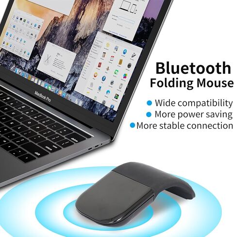 Bluetooth Arc Touch Mouse, Ultra-Thin Portable Folding Travel Mouse whitout USB Dongle, Quiet Click, Powered by AAA Batteries, Foldable Wireless Mice for Laptop PC Chromebook Tablet Mac iPad - Black in Kuwait