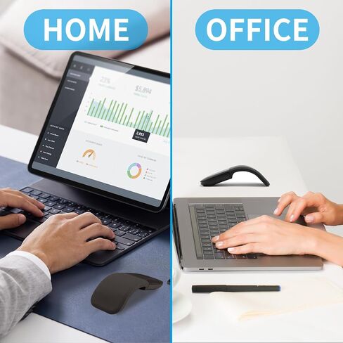 Bluetooth Arc Touch Mouse, Ultra-Thin Portable Folding Travel Mouse whitout USB Dongle, Quiet Click, Powered by AAA Batteries, Foldable Wireless Mice for Laptop PC Chromebook Tablet Mac iPad - Black in Kuwait