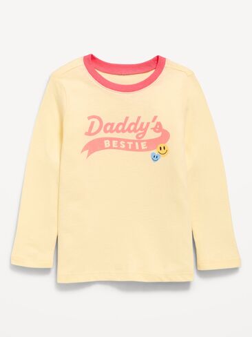 Old Navy Long-Sleeve Graphic T-Shirt for Toddler Girls - Cool Almond in Kuwait
