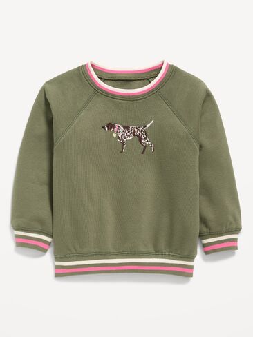 Old Navy Long-Sleeve Graphic Sweatshirt for Toddler Girls - Olive Through This in Kuwait