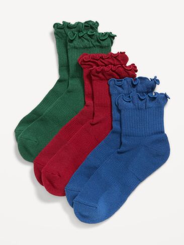 Old Navy Ruffled Crew Sock 3-Pack for Women - Solid Performance in Kuwait