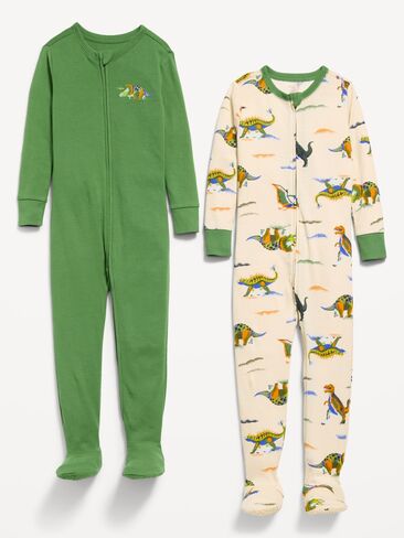 Old Navy Snug-Fit 2-Way-Zip Pajama One-Piece 2-Pack for Toddler & Baby - Dinosaur Green in Saudi Arabia