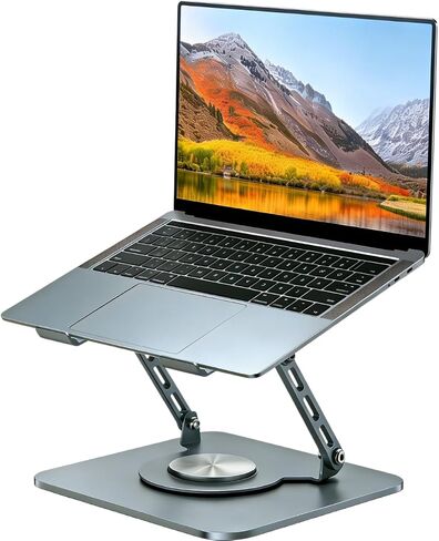 MANHONGYU 360 Rotating Laptop Stand，Ergonomic Foldable Computer Stand，Adjustable Height Laptop Metal Holder with All Laptops (10-16") - Grey in Kuwait