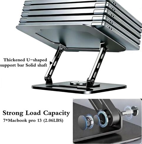 MANHONGYU 360 Rotating Laptop Stand，Ergonomic Foldable Computer Stand，Adjustable Height Laptop Metal Holder with All Laptops (10-16") - Grey in Kuwait