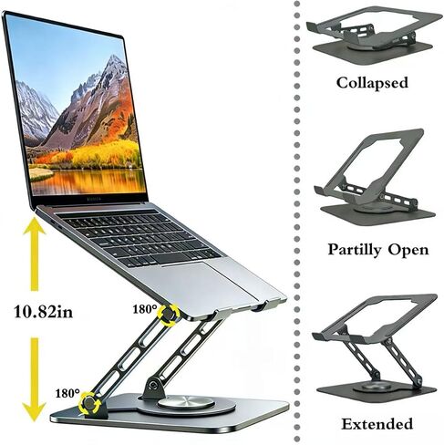 MANHONGYU 360 Rotating Laptop Stand，Ergonomic Foldable Computer Stand，Adjustable Height Laptop Metal Holder with All Laptops (10-16") - Grey in Kuwait
