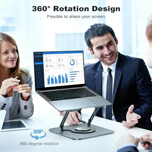 MANHONGYU 360 Rotating Laptop Stand，Ergonomic Foldable Computer Stand，Adjustable Height Laptop Metal Holder with All Laptops (10-16") - Grey in Kuwait