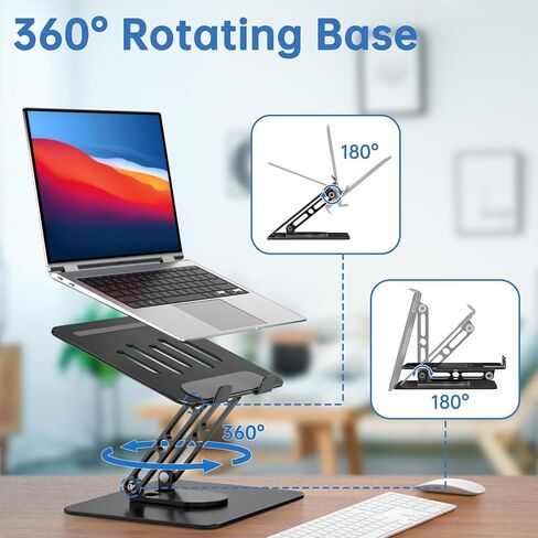 Laptop Stand for Desk Adjustable Computer Stand with 360 Rotating Base Ergonomic Laptop Riser Mount for Desk Foldable Protable Computer Desk Fits with MacBook Pro Air, Black in Kuwait