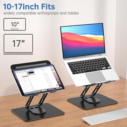 Laptop Stand for Desk Adjustable Computer Stand with 360 Rotating Base Ergonomic Laptop Riser Mount for Desk Foldable Protable Computer Desk Fits with MacBook Pro Air, Black in Kuwait