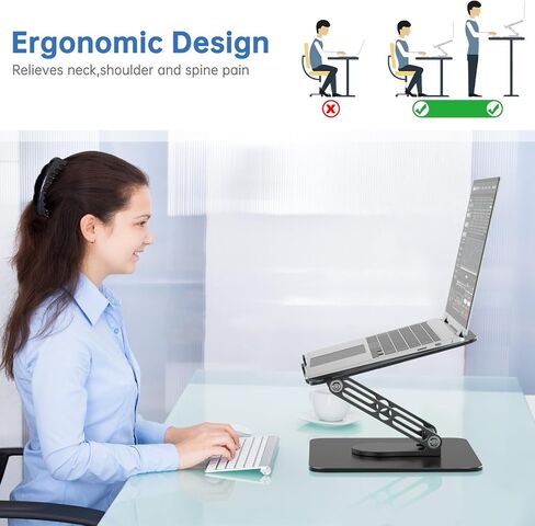 Laptop Stand for Desk Adjustable Computer Stand with 360 Rotating Base Ergonomic Laptop Riser Mount for Desk Foldable Protable Computer Desk Fits with MacBook Pro Air, Black in Kuwait
