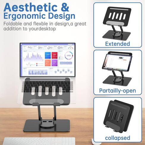 Laptop Stand for Desk Adjustable Computer Stand with 360 Rotating Base Ergonomic Laptop Riser Mount for Desk Foldable Protable Computer Desk Fits with MacBook Pro Air, Black in Kuwait