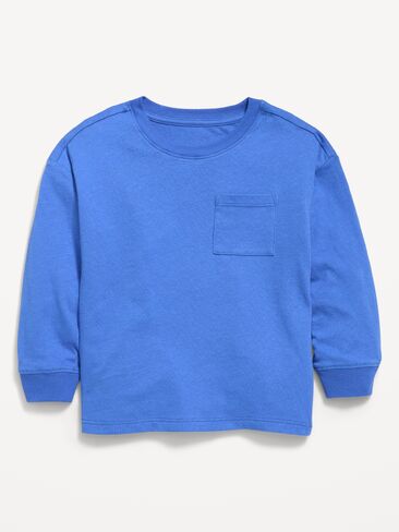 Old Navy Oversized Long-Sleeve Pocket T-Shirt for Toddler Boys - Crayon Blue in Kuwait
