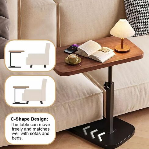 Multiful Sofa Side Floor Stand,Mini Projector Stand Table, Wooden Tray Table,Portable Laptop Holder,Height Adjustable Snack Tray Stand for Living Room Couch Bed Side (Black) in Kuwait