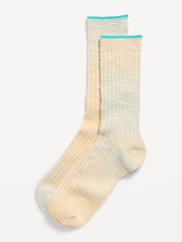 Old Navy Slouchy Textured Crew Socks for Women - Cream in Kuwait
