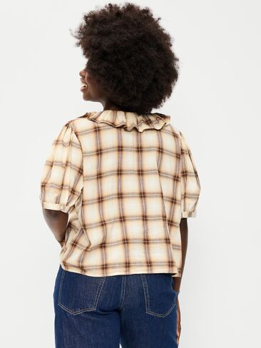 Old Navy Ruffle Collar Tie-Front Top - Brown Plaid in Kuwait