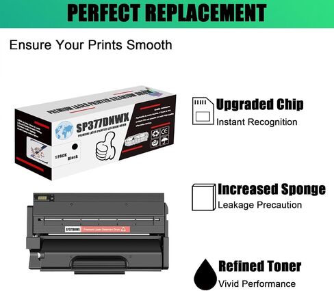 Compatible for Ricoh SP377DNWX High Yield Replacement Toner Cartridge (with Chip) Toner Cartridges Work for Ricoh SP377DNWX SP377SFNWX SP377SNWX Printers in Kuwait