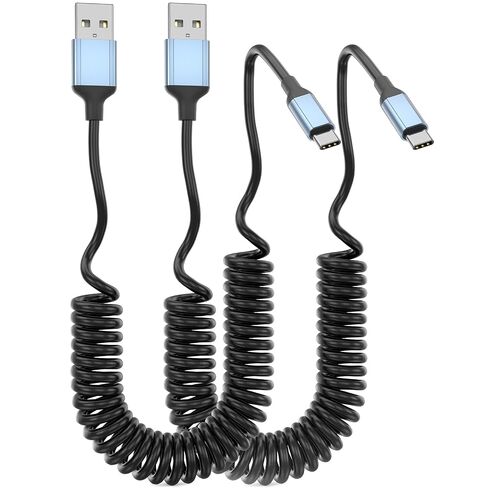 Coiled USB C Cable, 2Pack Retractable USB C Charger Cable Car Play iPhone 15 Car Charger Cord 3ft USB Type C Charger Cable Fast Charging Cord for Apple 17 16 15 Pro/Pro Max/Plus, iPad Pro 12.9/11 in Kuwait