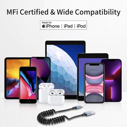 Coiled USB C Cable, 2Pack Retractable USB C Charger Cable Car Play iPhone 15 Car Charger Cord 3ft USB Type C Charger Cable Fast Charging Cord for Apple 17 16 15 Pro/Pro Max/Plus, iPad Pro 12.9/11 in Kuwait
