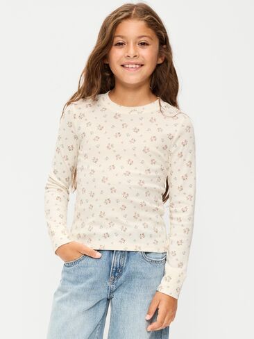 Old Navy Printed Long-Sleeve Ribbed T-Shirt for Girls - Ditsy Floral in Kuwait