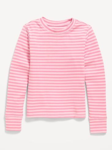 Old Navy Printed Long-Sleeve Ribbed T-Shirt for Girls - Pink Stripe in Kuwait